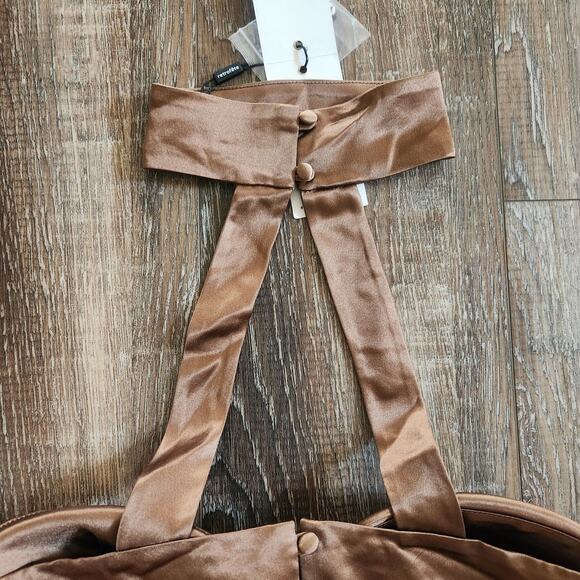 Retrofete Ross Top in Cognac Brown Size XS NWT Satin Padded Bust Strapless - Picture 7 of 10